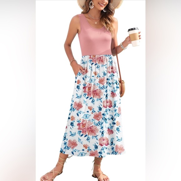 NWT Wneedu Womens Maxi Dress Size Small Hawaiian Floral Print Casual Sleeveless - Picture 1 of 14